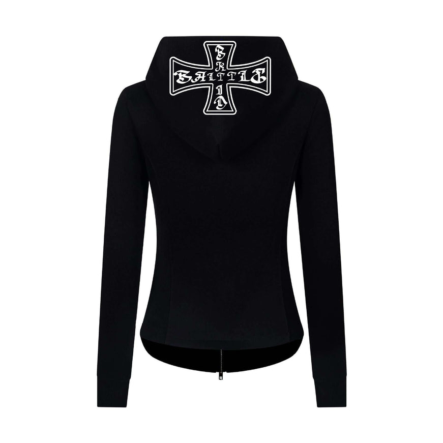 Gray letter cross zipper cardigan with Grozavu logo