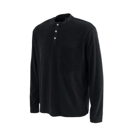 Stand Collar Button Hoodie – Loose Fit in black, featuring a stand collar and button details for a modern, relaxed style.