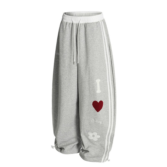 Street Style Towel Embroidery Heart Graphic Sweatpants