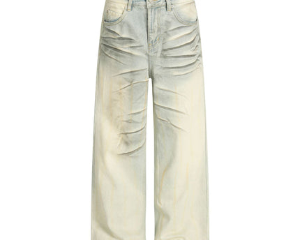 Vintage Blue Cat-Scratch Pattern Loose Fit Unisex Denim Pants