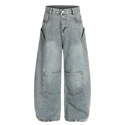 Front view of Patchwork Multi Pocket Mid Jeans - Grozavu brand streetwear