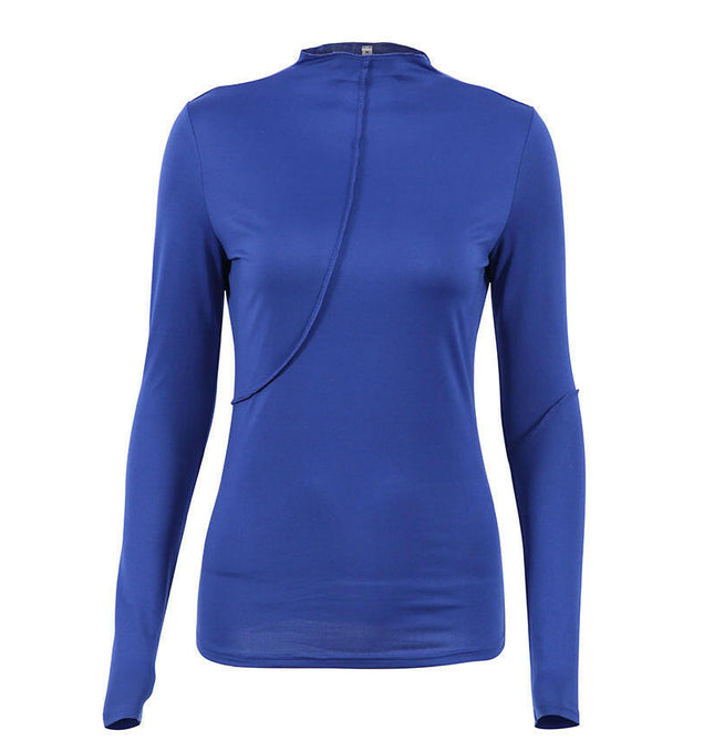 Grozavu's Sexy High-Neck Blue Knit Top: Style at €30.99