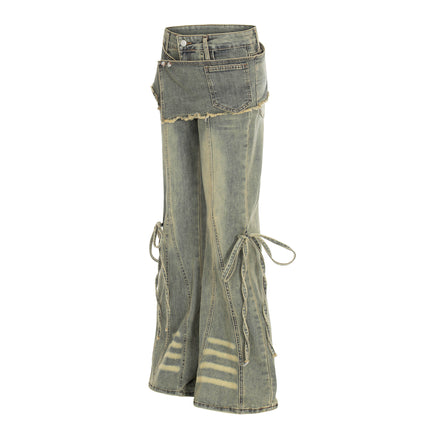 Women's Urban Edgy Casual Pants with Denim Decorative