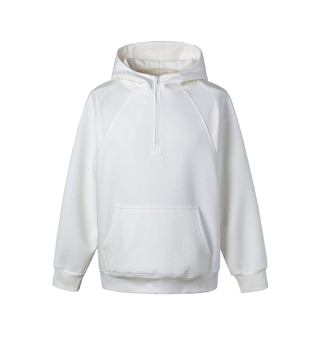 Minimalist Solid Color Panelled Patchwork Loose Half-Zip Hooded Sweatshirt