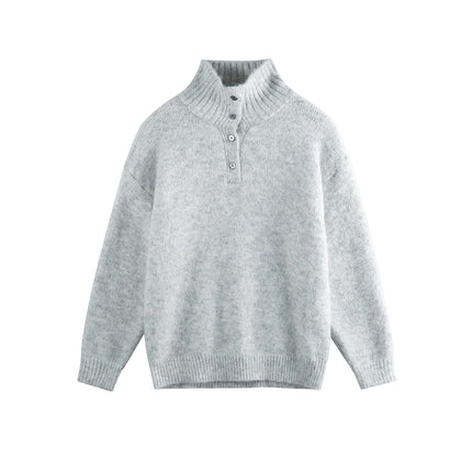 Stand Collar Pullover Sweater - Loose Fit