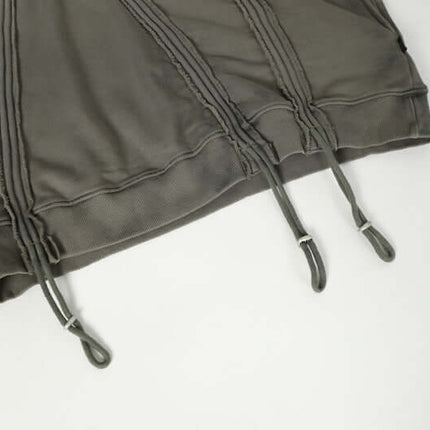 Stripe Patchwork Hoodie – Loose Fit showing detail of drawstrings and stitching design.