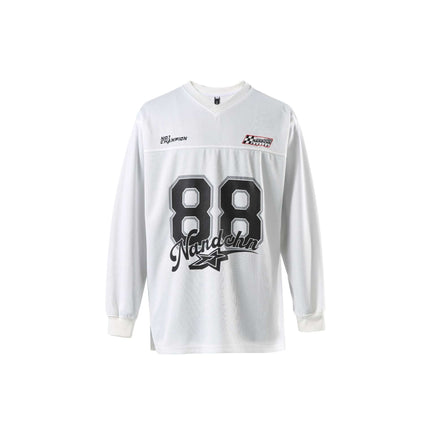 Digital Print Jersey TShirt - Loose Fit featuring a sporty 88 graphic in black on a white long sleeve design.