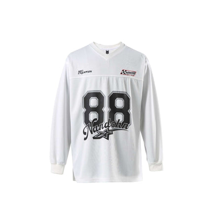 Digital Print Jersey TShirt - Loose Fit featuring a sporty 88 graphic in black on a white long sleeve design.