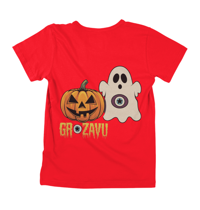 A spooky Halloween T-shirt for kids with ghostly designs, combining fun style and comfort.