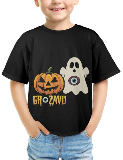  A spooky kids' Halloween T-shirt designed for comfort and fun, perfect for the season.