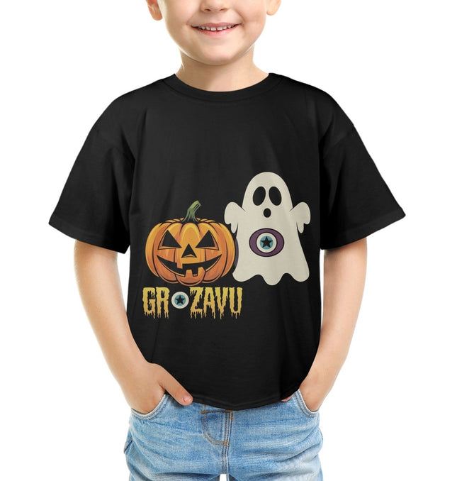  A spooky kids' Halloween T-shirt designed for comfort and fun, perfect for the season.