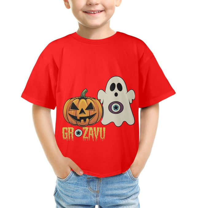  A spooky Halloween T-shirt for kids, designed for comfort and fun, perfect for trick-or-treating.