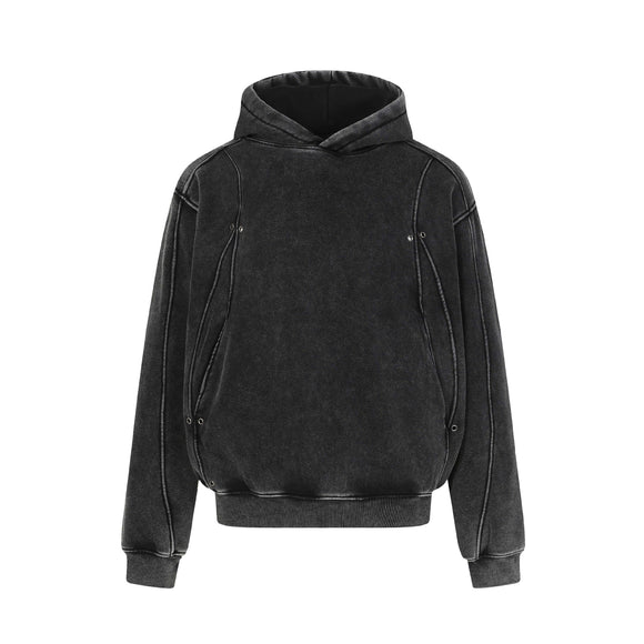High Street  Washed Distressed Patchwork Fleece Lined Hoodie Unisex Trendy Loose Casual Hooded Sweatshirt