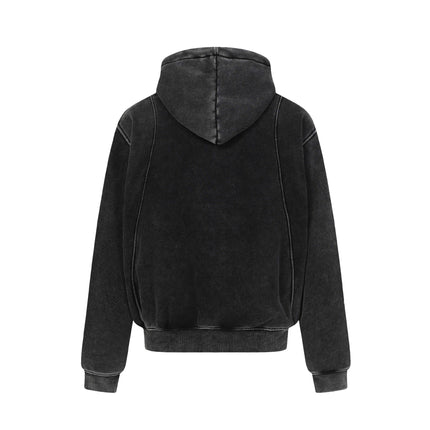 High Street  Washed Distressed Patchwork Fleece Lined Hoodie Unisex Trendy Loose Casual Hooded Sweatshirt