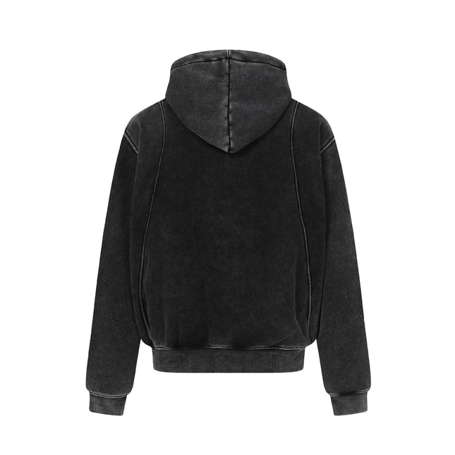 Gewaschenes, abgenutztes Patchwork-Fleece-Hoodie