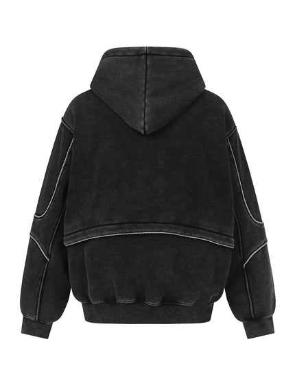 Retro Washed Distressed Tape Patchwork Hoodie