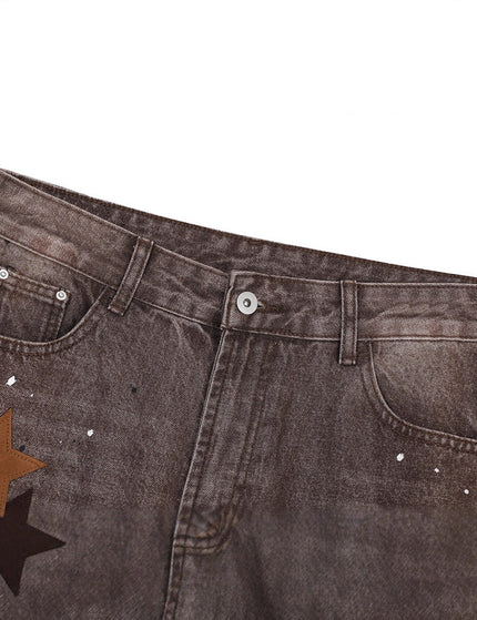 Streetwear Men's Denim Pants with Patchwork, Distressed Bleached Finish, Trendy Loose Fit, Wide Leg Style, Long Trousers