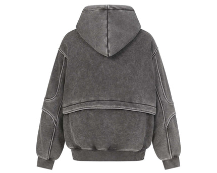 Retro Washed Distressed Tape Patchwork Hoodie