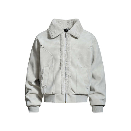 Street Style Cotton Jacket – Loose Fit featuring a soft polyester fiber design with PU leather paneling and a turn-down collar.