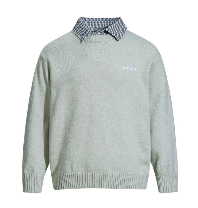 Faux Layered Knit Sweater with Collar