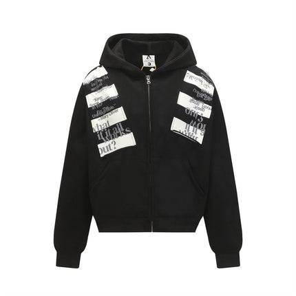 Streetwear Style Men's Hooded Sweatshirt with Letter Print, Open Front, Loose Fit, Casual Outerwear Top