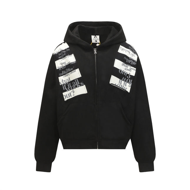 Streetwear Style Men's Hooded Sweatshirt with Letter Print, Open Front, Loose Fit, Casual Outerwear Top