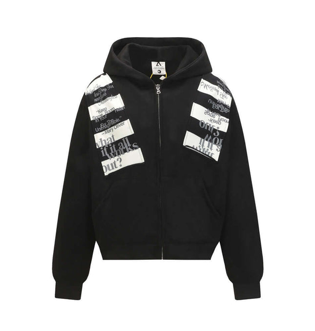 Letter Print Hooded Sweatshirt - Loose Fit with bold graphic prints and zip closure, perfect for casual streetwear styling.