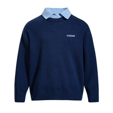 Faux Layered Knit Sweater with Collar