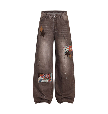 Streetwear Patchwork Denim Pants with bold patchwork details on breathable cotton denim