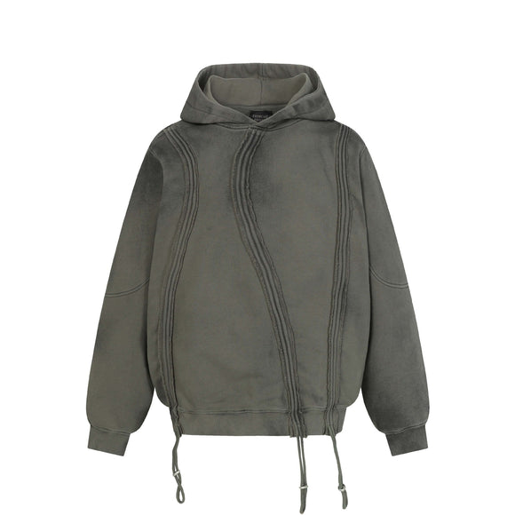 Vintage Washed Distressed Patchwork Turn-up Hem Hoodie Unisex Trendy Loose Casual Sweatshirt