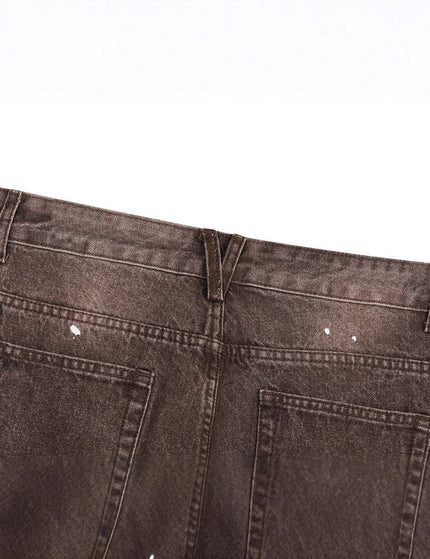 Streetwear Men's Denim Pants with Patchwork, Distressed Bleached Finish, Trendy Loose Fit, Wide Leg Style, Long Trousers