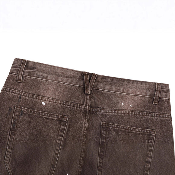 Streetwear Men's Denim Pants with Patchwork, Distressed Bleached Finish, Trendy Loose Fit, Wide Leg Style, Long Trousers