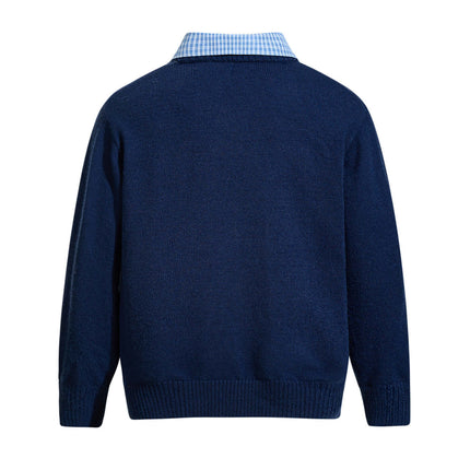 Faux Layered Knit Sweater with Collar