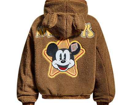 Chaqueta de algodón con capucha de shearling y bordado de letras de dibujos animados divertidos