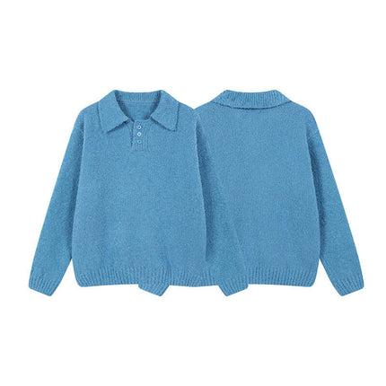 Polo Neck Knit Sweater - Loose Fit