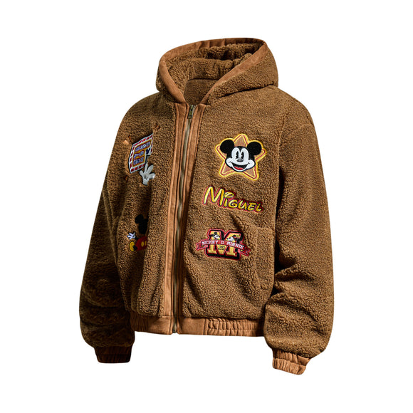 Fun Cartoon Letter Embroidery Shearling Hooded Cotton Jacket Unisex Couple American Vintage Winter Warm BF Coat