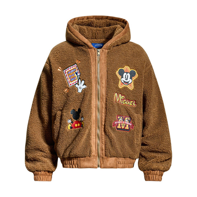 Fun Cartoon Letter Embroidery Shearling Hooded Cotton Jacket Unisex Couple American Vintage Winter Warm BF Coat