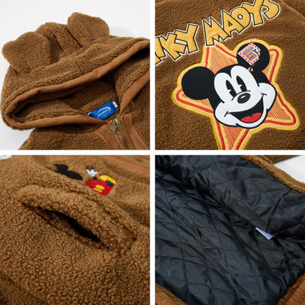 Fun Cartoon Letter Embroidery Shearling Hooded Cotton Jacket Unisex Couple American Vintage Winter Warm BF Coat