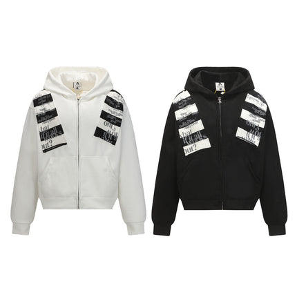 Streetwear Style Men's Hooded Sweatshirt with Letter Print, Open Front, Loose Fit, Casual Outerwear Top