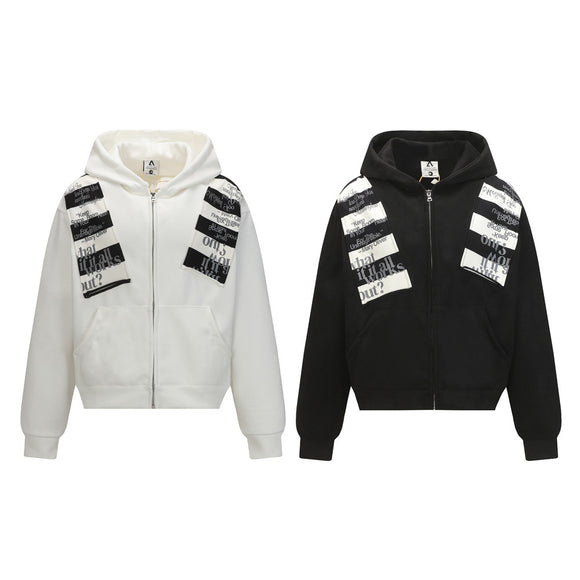 Streetwear Style Men's Hooded Sweatshirt with Letter Print, Open Front, Loose Fit, Casual Outerwear Top