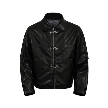 Retro Cotton Coat with PU Leather Patchwork – Loose Fit