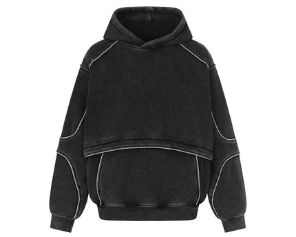 Sudadera con capucha de parches desgastados y lavados retro
