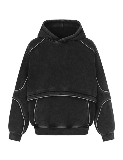 Retro Washed Distressed Tape Patchwork Hoodie