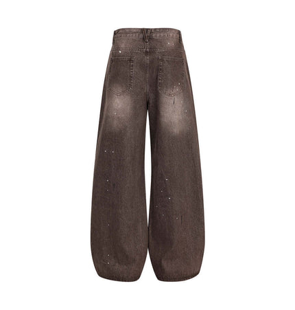 Streetwear Patchwork Denim Pants back view showcasing bold design and relaxed fit.