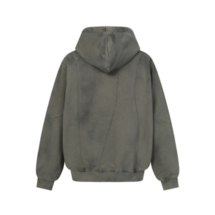 Vintage Washed Distressed Patchwork Turn-up Hem Hoodie Unisex Trendy Loose Casual Sweatshirt