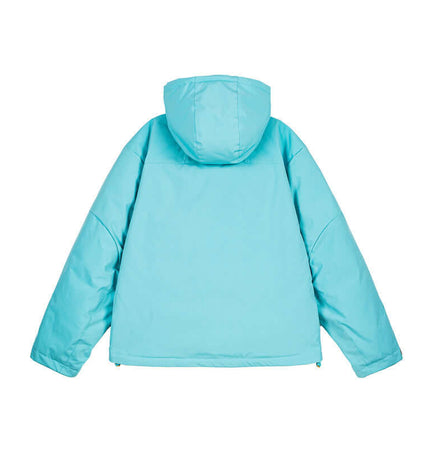 Thick Warm Waterproof Down Jacket in aqua blue, showcasing the back view with a hood.