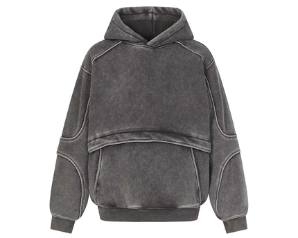 Retro Washed Distressed Tape Patchwork Hoodie