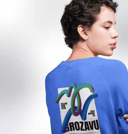 Fuzzy sweatshirt with vibrant street prints, offering a stylish yet cozy option for cooler weather while making a bold fashion statement.