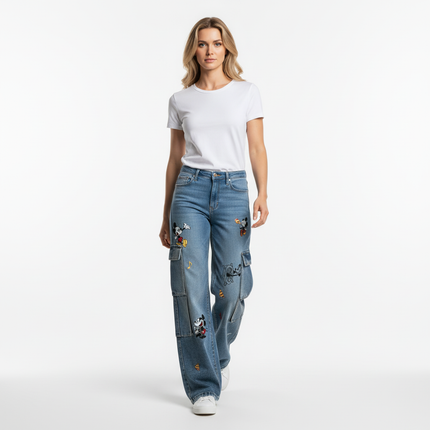 Casual Embroidered Denim Cropped Pants