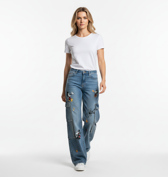 Casual Embroidered Denim Cropped Pants